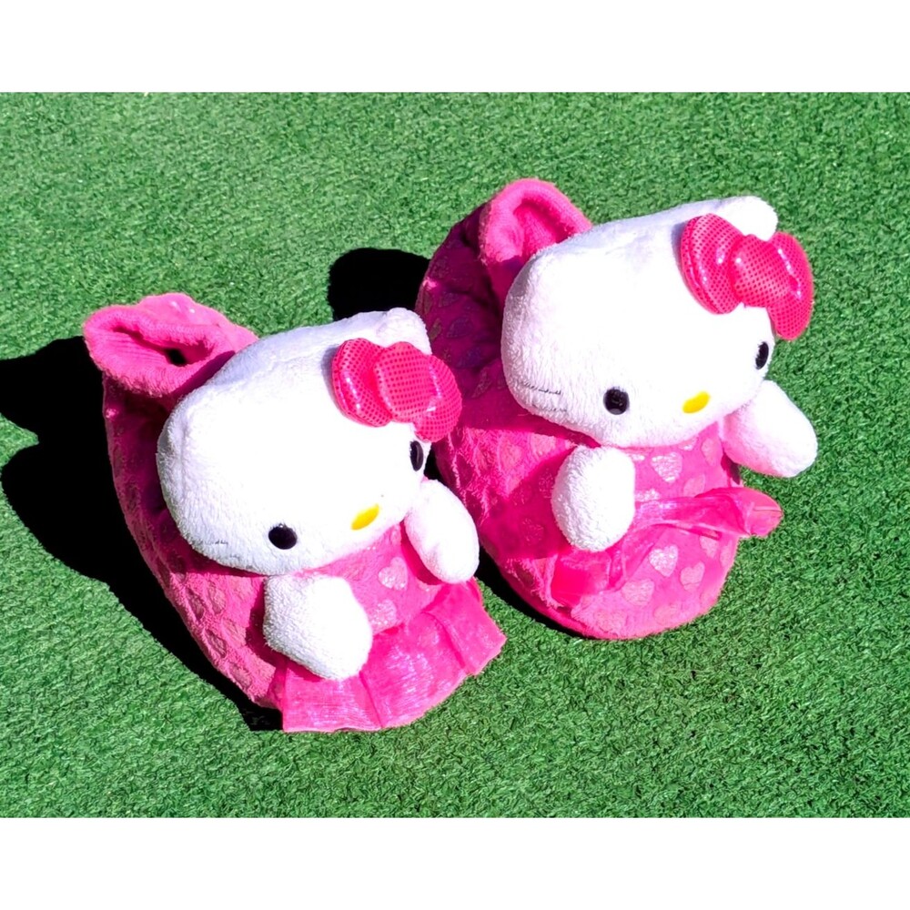 Hello Kitty Plush Kids 9-10 Sock-Top Soft Pajama Sparkle House Slipper Shoes EUC